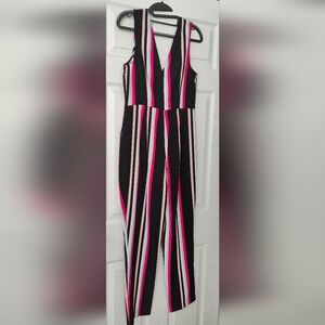 Express Black and Pink Striped Jumpsuit
